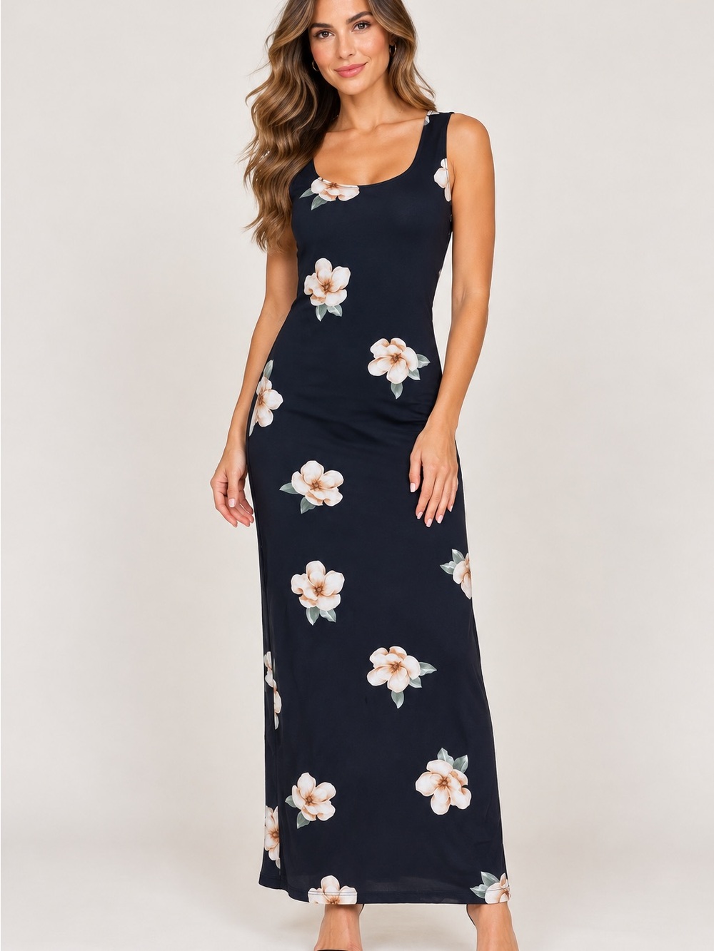 Streetwear Society Black Floral Scoop-Neck Maxi Dress